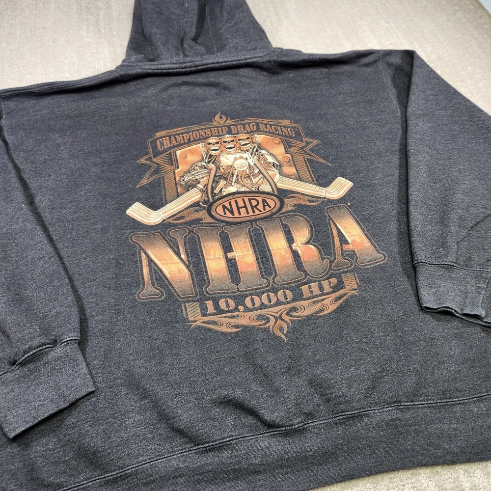 Vintage Y2K NHRA Hoodie Men 2XL Drag Racing Skulls Double Sided Heavy Cotton‎